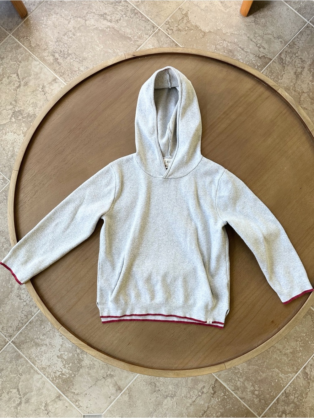 Me & Henry Kids Hooded Sweater, Size 7/8Y, Heather Gray with Red Trim